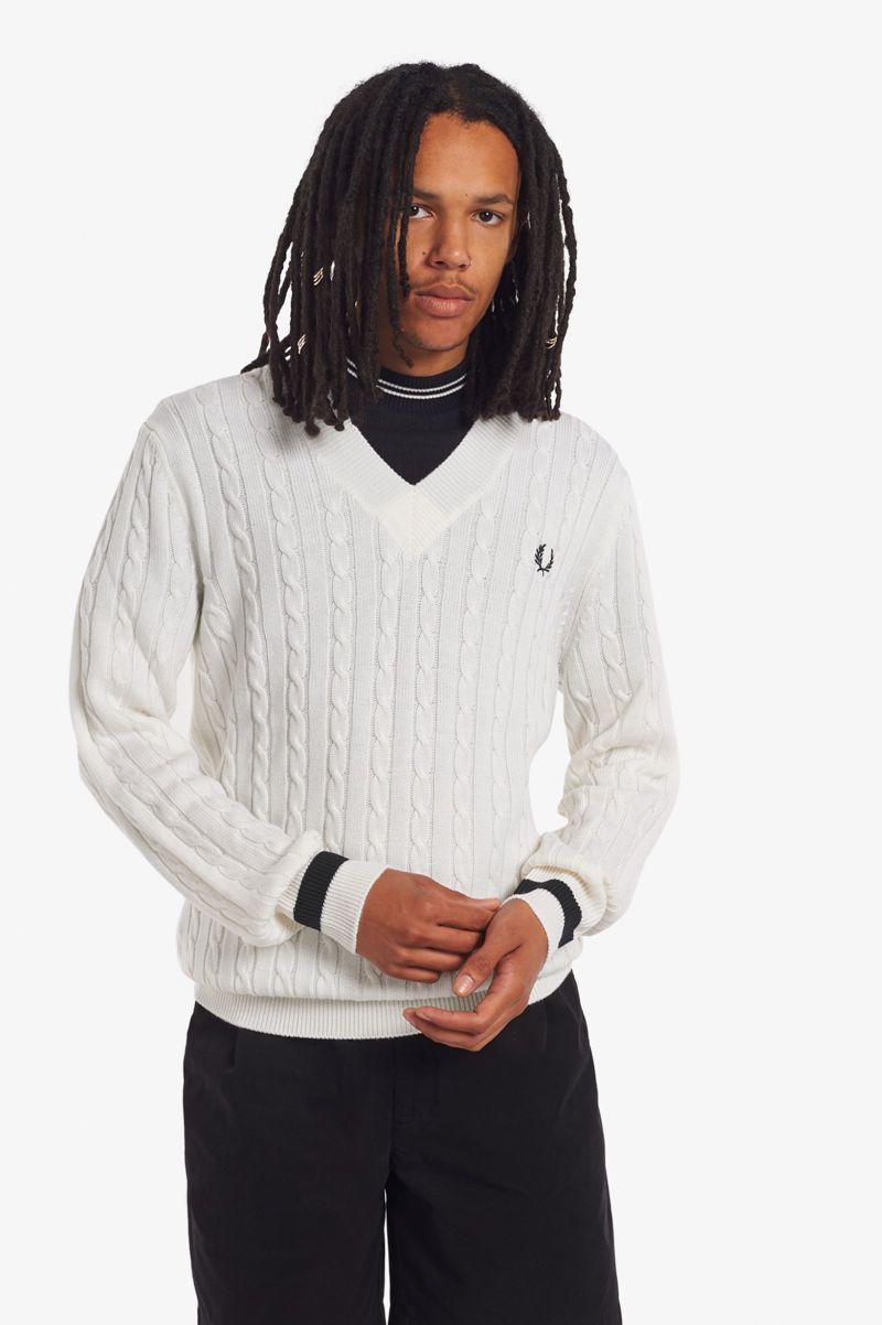 White Fred Perry K3801 Men\'s Knitwear | PH 1306PJJQ